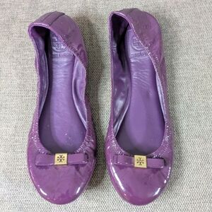 Tory Burch Purple Patent Leather Ballet Flats Logo Bow Size 11 Women’s Slip On